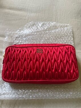 Miu Miu Red Quilted Matelassé Cosmetic Pouch with Gold Logo